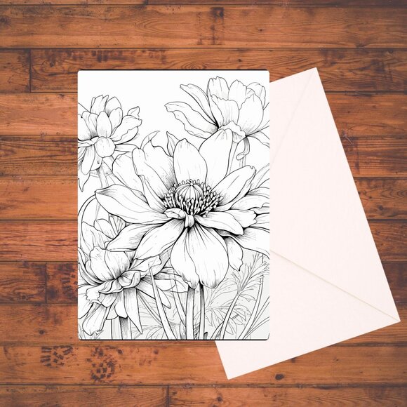 8 Wildflowers A7 Coloring Cards Set: Adult DIY Coloring Kit with Envelopes - Picture 8 of 9